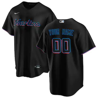 mens nike black miami marlins alternate replica custom jers